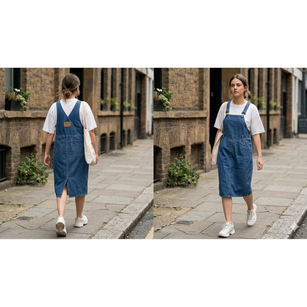 Vintage 90s Levi’s Denim Overall Dress Made in USA Workwear Midi Pinafore